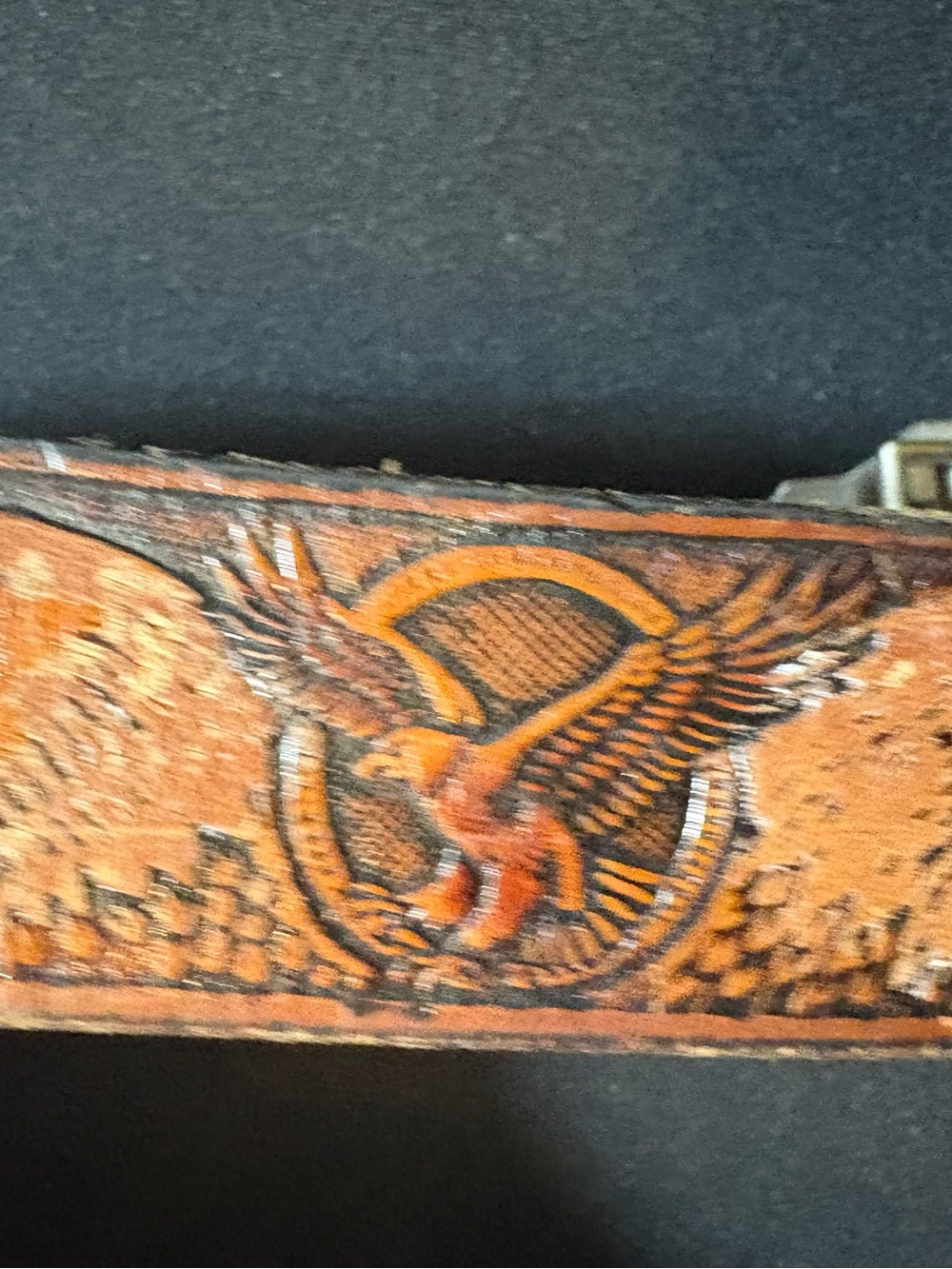 VTG. Raintree Native Southwest Thunderbird Silver Belt Buckle Leather Belt 77-81 - Picture 7 of 14